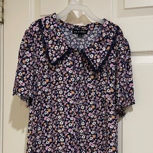 As U Wish Navy Floral Dress with Peter Pan Collar size small